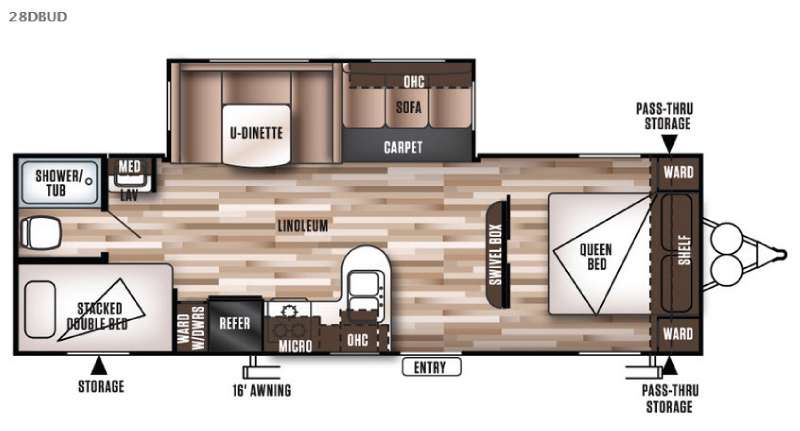 Forest River Wildwood 28DBUD Travel Trailer Floorplan